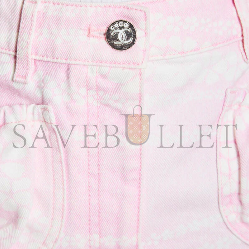 ch**el coco beach pink and white De*1m shorts with cc logo print